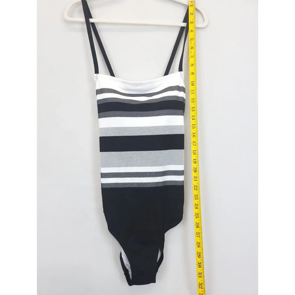 Kona Sol Bathing Suit Cross Back 1 Pc Women L Adjustable Strap Black White Beach